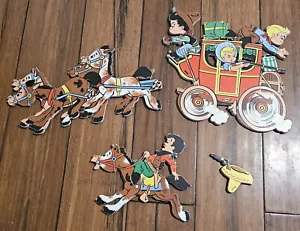 Vintage The Dolly Toy Co Cowboy Western Stage Coach Nursery Wall Plaque 1958 Set - Picture 1 of 8