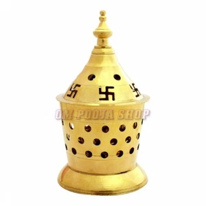 Akhand Temple Brass Diya Oil Lamp Hindu God Temple Puja swastik Design Ompooja - Picture 1 of 4
