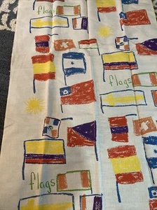 Vintage Fabric Hand Drawn Flags 44”x24” In Unused Vintage Condition Cotton/linen - Picture 1 of 13