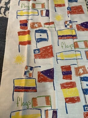 Vintage Fabric Hand Drawn Flags 44”x24” In Unused Vintage Condition Cotton/linen - Image 1 of 4