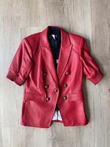 VERONICA BEARD Red Leather Edra Dickey Jacket & Wool Dickey Size 10 Medium - Picture 1 of 15