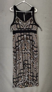 White House Black Market Women Dress Large Black Printed Poly Blend V Neck Maxi - Picture 1 of 17