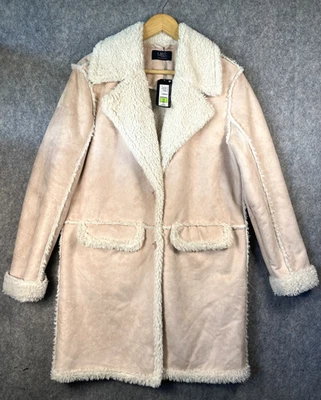 Marks & Spencer Winter Overcoat Womens UK 12 Pink Sherpa Lined Faux Suede NWT - Image 1 of 4