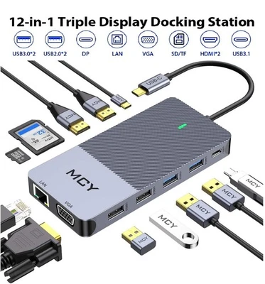 MCY Docking Station 12-Port USB-C Hub /4K-HDMI/USB 2.0/USB 3.0/USB 3.1/VGA/SD/TF - Image 1 of 4