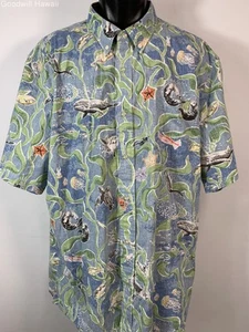 REYN SPOONER Blue Button Cotton Hawaiian Aloha Tropical Shirt Men - Size 2XL - Picture 1 of 3