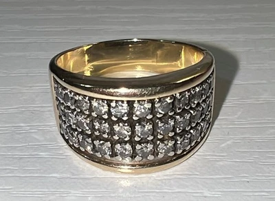 Vintage .585 14K Yellow Gold Cluster 3 Rows of Diamonds Ring Sz 7.75 EVC - Image 1 of 4