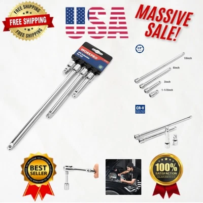 Versatile 3/8 In. Drive Socket Extension Bars - Durable Heat-Treated Steel Set - Image 1 of 4