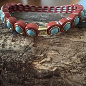 Roxanne Assoulin Rot Türkis Gold Stretch Armband - Bild 1 von 5