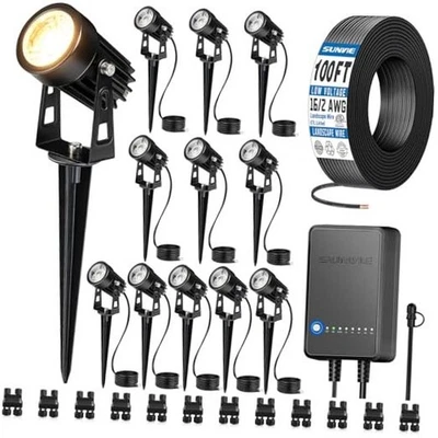  Kit de iluminación de paisaje LED todo en uno de bajo voltaje, paquete de 12 luces de paisaje  Foto 1 de 4