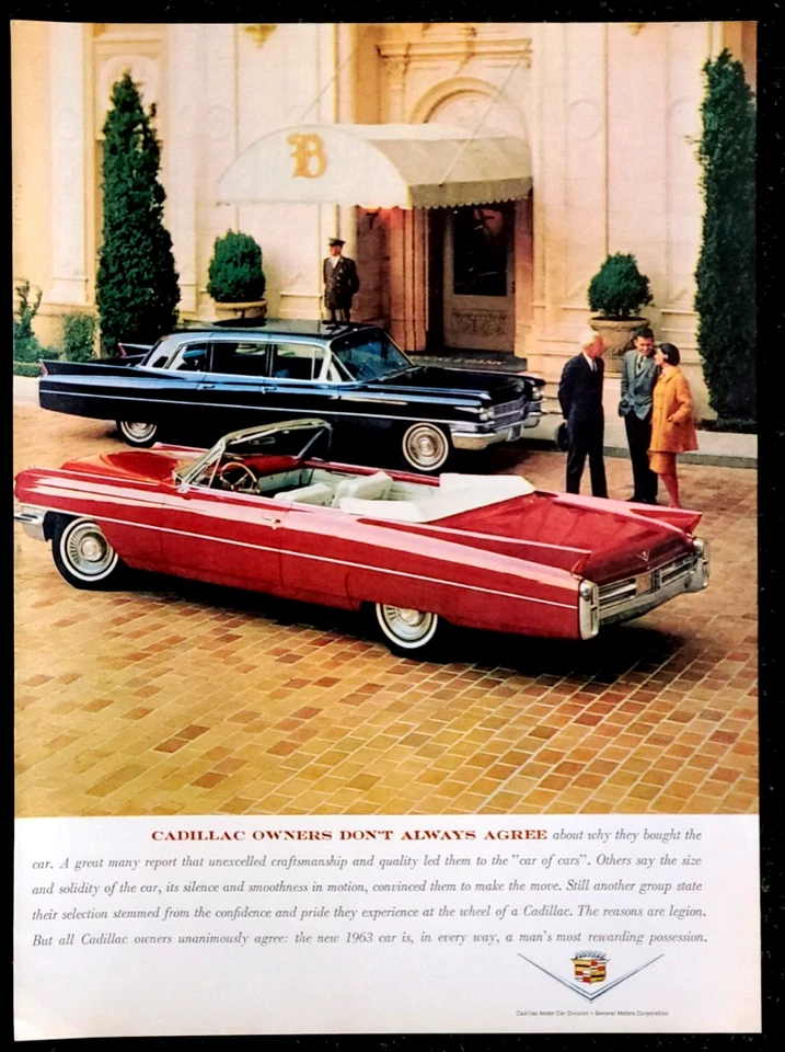 Red Cadillac Convertible Original 1963 Vintage Print Ad Wall Art - Image 1 of 1