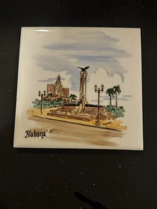 Vintage Havana Cuba Souvenir Porcelain Tile By Segura Sole 4.25” New Fine - Picture 1 of 2