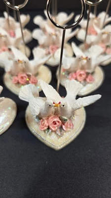 Белый голубь свадьбы место карты держатели - сердце основание с розовыми розами набор из 13 - Изображение 1 из 3