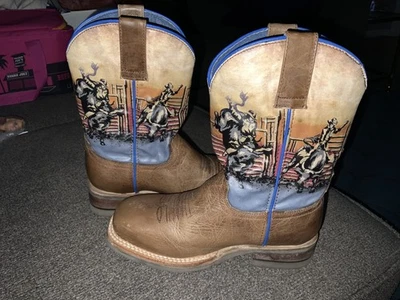 Для мальчиков Roper Western ботинки из коричневой кожи с родео сцены стержень квадратный носок размер 9 - Изображение 1 из 4