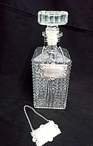 Vintage Square Decanter With Stopper 2 Silver Plated Tags Brandy & Whisky - Picture 1 of 10