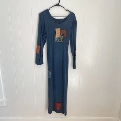 Nuevo con etiquetas Maxi Vestido Sacred Threads S/M Boho Patchwork Vellón Lagenlook Bordado Foto 1 de 4