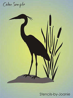 Stencil Joanie Great Blue Heron Wetland Marsh Bird 18" T  Cattail Cabin DIY Sign - Image 1 of 4