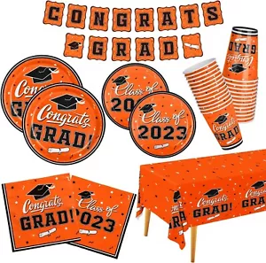 Graduation Party Supplies 2023 Graduation Party Dinnerware Set Orange Serve 25 - Picture 1 of 7