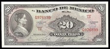 Mexico P-54j Banco de Mexico 20 Pesos LG-G,8.11.1961  AU