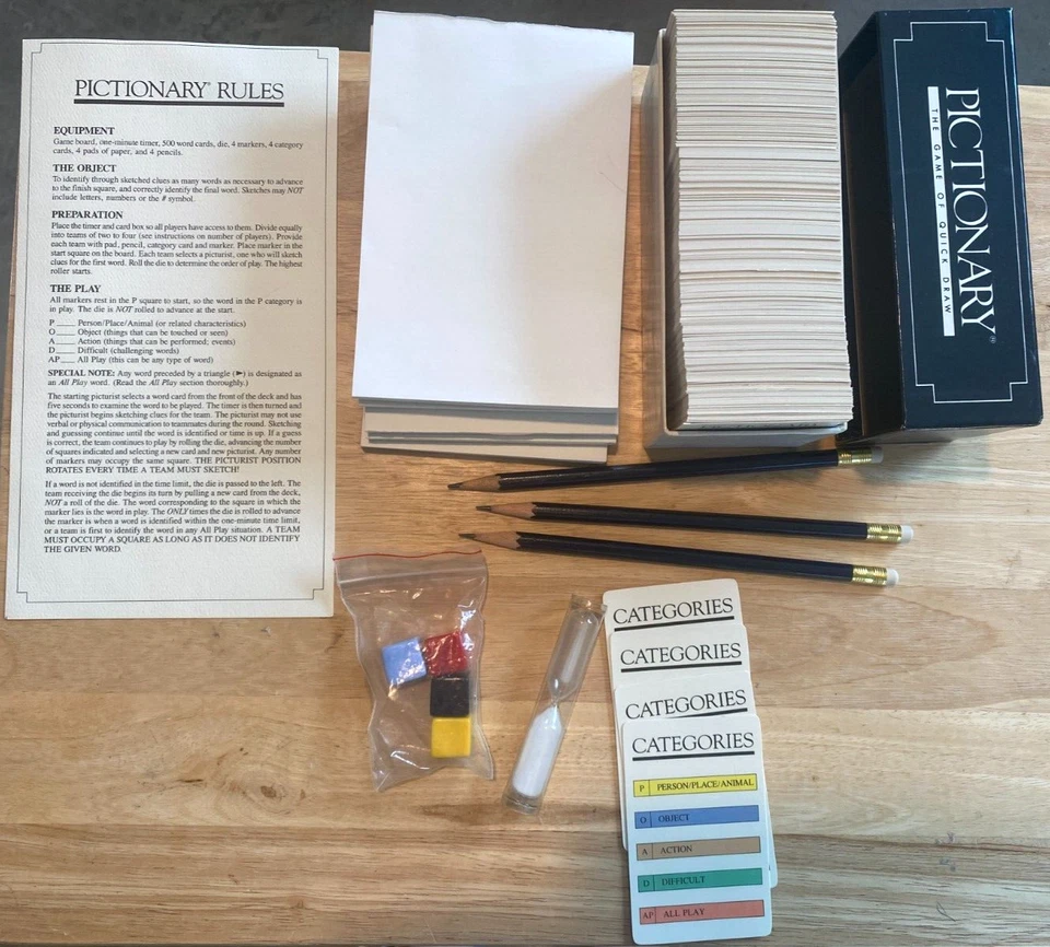 Pictionary Game Replacement Parts Cards Timer Cubes Paper Pads 1st Edition 1985 - Image 1 of 2