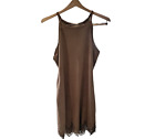 Poetry Brown Faux Suede Slip Dress - Cutout Lace Design - Women's Size Medium