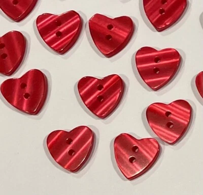 10 Pearly Red Heart Buttons 15mm Resin Embellishments C45-28 Aussie Seller - image 1 of 4