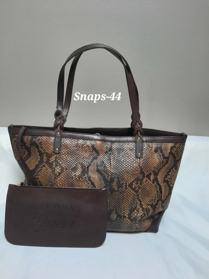 GUCCI PYTHON MEDIUM CRAFT TOTE WITH POUCH GORGEOUS Near Mint  msrp $1890  - Image 1 of 4