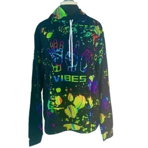 Vibes Graphic Hoodie colorful paint splatter and hand signs Print long sleeve. - Picture 1 of 9