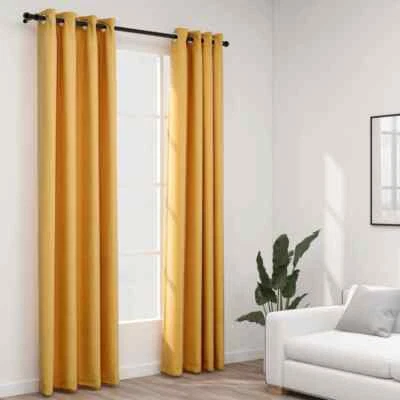 Linen-Look Blackout Curtains with Grommets 2pcs Yellow 140x245cm vidaXL - Image 1 of 4