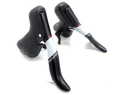Microshift Centos 2x11 Speed Road Bike Shifters Set LH/RH Black White MS-571-M12 - Image 1 of 4