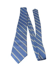 SAKS FIFTH AVENUE Men's Silk Necktie Designer STRIPED Blue/Silver Classic EUC - Picture 1 of 5