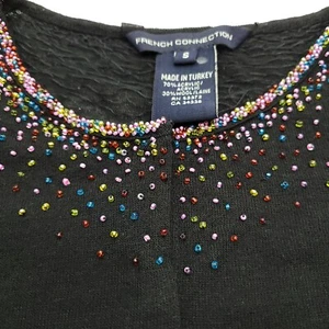 French Connection Cardigan Women S Black Beaded Wool Sheer Whimsigoth Dark Fairy - Picture 1 of 14