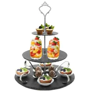 3 in 1 Cake Stand Afternoon Tea Natural Slate Wedding Plates Party Tableware UK - Picture 1 of 6