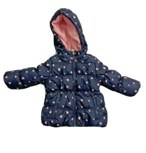 OSH KOSH B'GOSH Acolchado Puffer Azul Con Corazones Rosa Abrigo Sudadera con Capucha Talla 12 Meses - Imagen 1 de 10