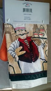 5 pc KITCHEN SET: 2 POT HOLDERS,1 OVEN MITT & 2 TOWELS, PARIS FAT CHEF, or by AM - Bild 1 von 8