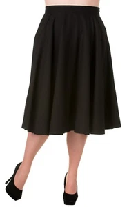 Lost Queen Gracie Skirt 50's 60' Rockabilly Pin-up Black Pocket Swing Skirt - Picture 1 of 3