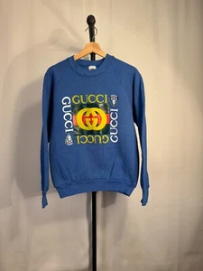Vintage 90’s Gucci Puff Print Dapper Dan sweatshirt M Men BTLG Blue - Picture 1 of 3