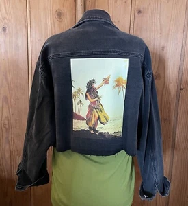 Recycle Betties Black Hawaiian Denim Jacket - Picture 1 of 2