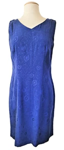Abito tubino vintage Karin Stevens donna 8 M blu royal broccato setoso senza maniche - Foto 1 di 14