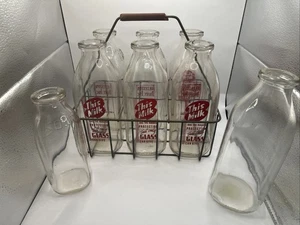 8 botellas de vidrio de leche vintage, portador de alambre. Tolleston Gary Indiana Chicago Leer - Imagen 1 de 11