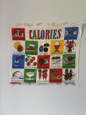 Vintage 1960's "Calories" Linen Tea Towel From The Covent | KItsch Retro Kitchen - Image 1 of 4