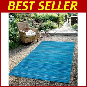 Lightweight Reversible Striped Outdoor Rug - Waterproof, 5 x 8 ft - Turquoise - Picture 1 of 11