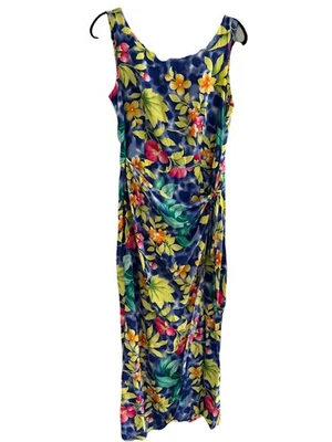 Maxi Vestido De Colección Robbie Bee Seda Talla L Imitación Envoltura Tropical Divertido Brillante Vacaciones DEFECTUOSO Foto 1 de 4