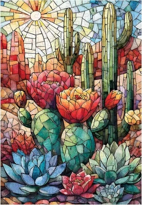 Grandes Rompecabezas para Adultos 300 Piezas 15x10-300PCS, Vidrieras Cactus  Foto 1 de 4