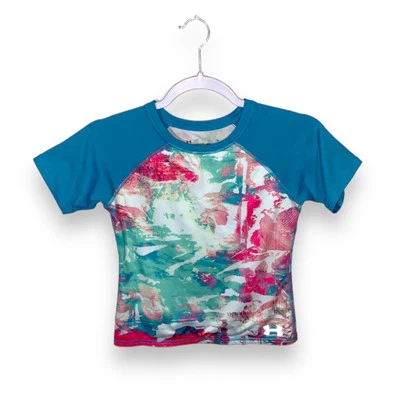 Under Armour Heat Gear Blue Tie Dye Fitted Swim Shirt size 12 - Image 1 of 4