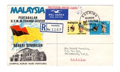 J248 Malaysia 1968 Negri Sembilan - Registered FDC Cover to NWT Northern Canada - Image 1 of 2