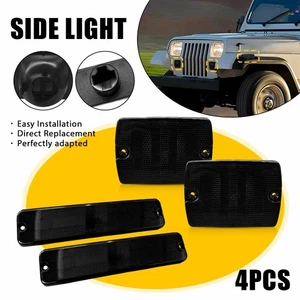 For Jeep 87-95 Wrangler YJ Smoke Bumper+Fender Side Marker Signal Light Cover Y - Picture 1 of 13