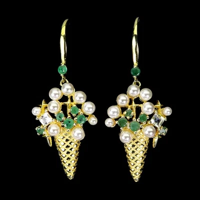 Pendientes cuadrados de plata de ley 925 aguamarina esmeralda perlas piedras preciosas joyería Foto 1 de 4