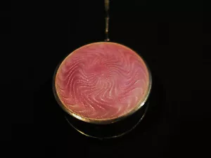 Sterling Silver Guilloche Enamel Double Compact, Chain & Finger Ring - Picture 1 of 7