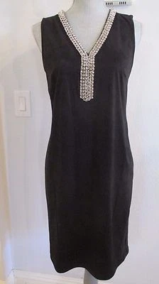 NWT SPENSE SZ 8,10 & 12  BLACK FAUX SUEDE SHIFT DRESS W/JEWEL NECKLINE - Image 1 of 4