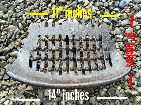 FIRE GRILL GRATE VINTAGE CAST IRON FIRE PLACE OLD  11" x 9" x 14" Cover